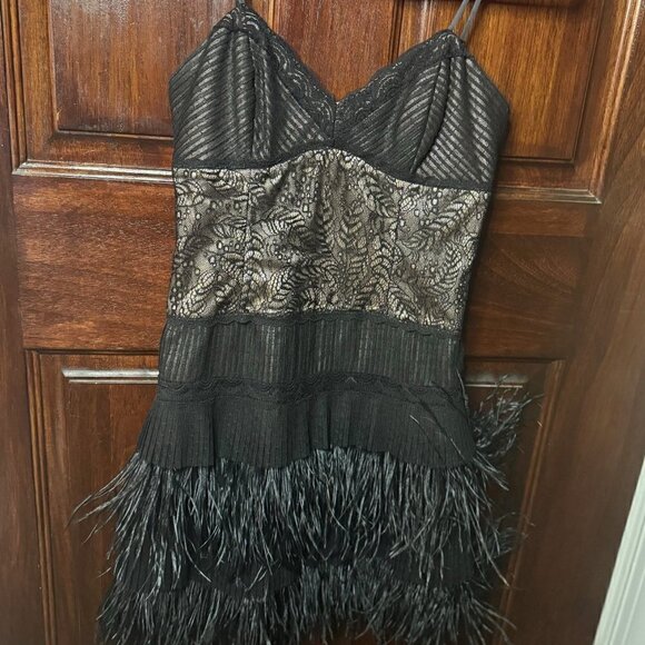 NWOT BCBG Black Lace and Feathered Satin Lined Dress Size 2 - Picture 3 of 12